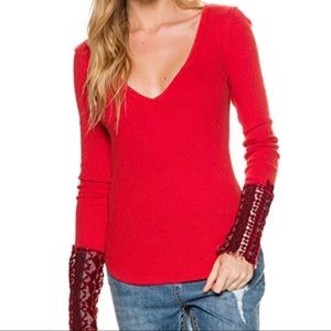 Free People Art School Thermal Cuffed Long Sleeve
